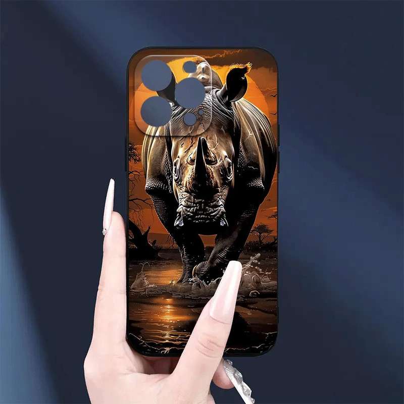1Pc Black For iPhone 15 Pro Max African Animals Phone Case