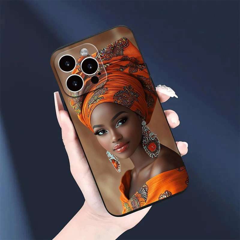 1Pc Black For iPhone 11 Pro Max African Lady Headwrap Phone Case