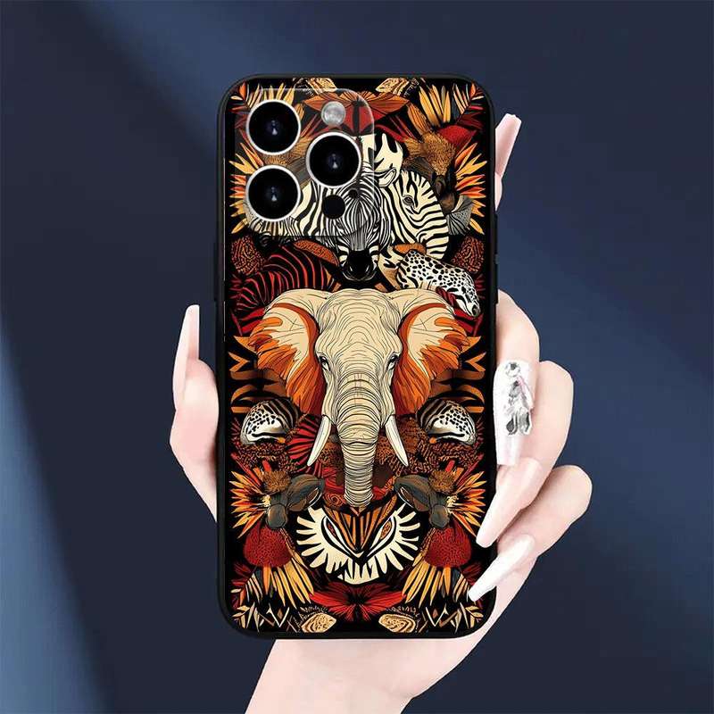 1Pc Black For iPhone 13 African Wildlife Phone Case