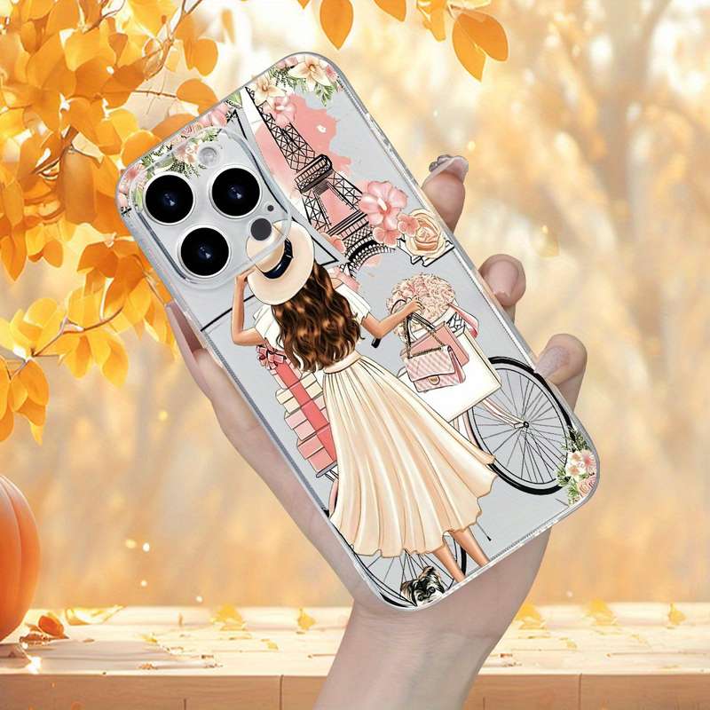 1Pc Transparent For iPhone 14 Plus Beautiful Long Hair Girl Phone Case