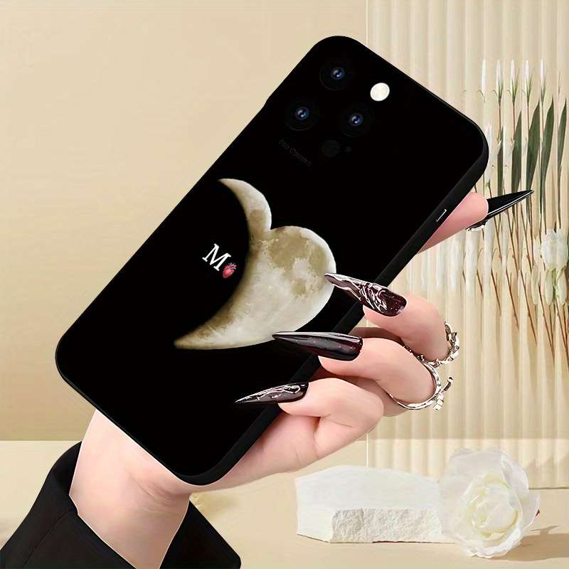 1Pc Black For iPhone XS Max Moon Letter M Pattern Phone Case