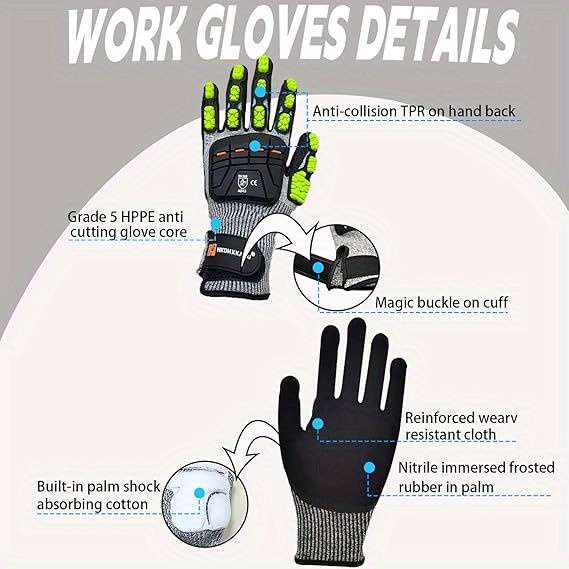 Work Gloves Color Green Size L