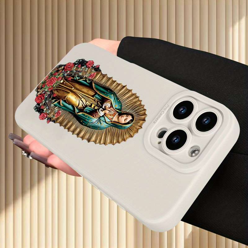 1Pc Ivory White For iPhone 16 Pro Max Nun Pattern Phone Case