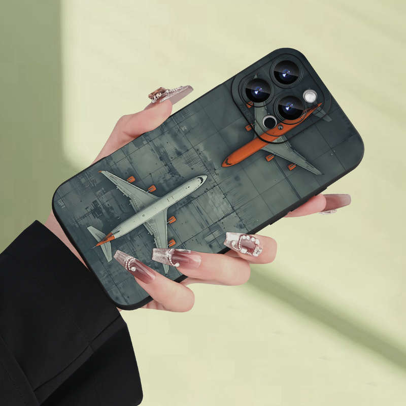 1Pc Black For iPhone 13 Mini Airplane Patter Phone Case