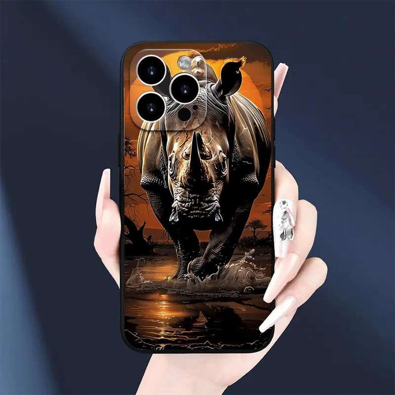 1Pc Black For iPhone 15 Pro Max African Animals Phone Case