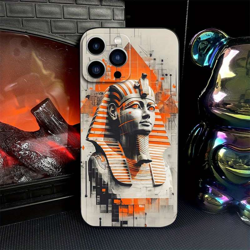 1Pc Black For iPhone 15 Pro Max Egypt Cartoon Pattern Phone Case