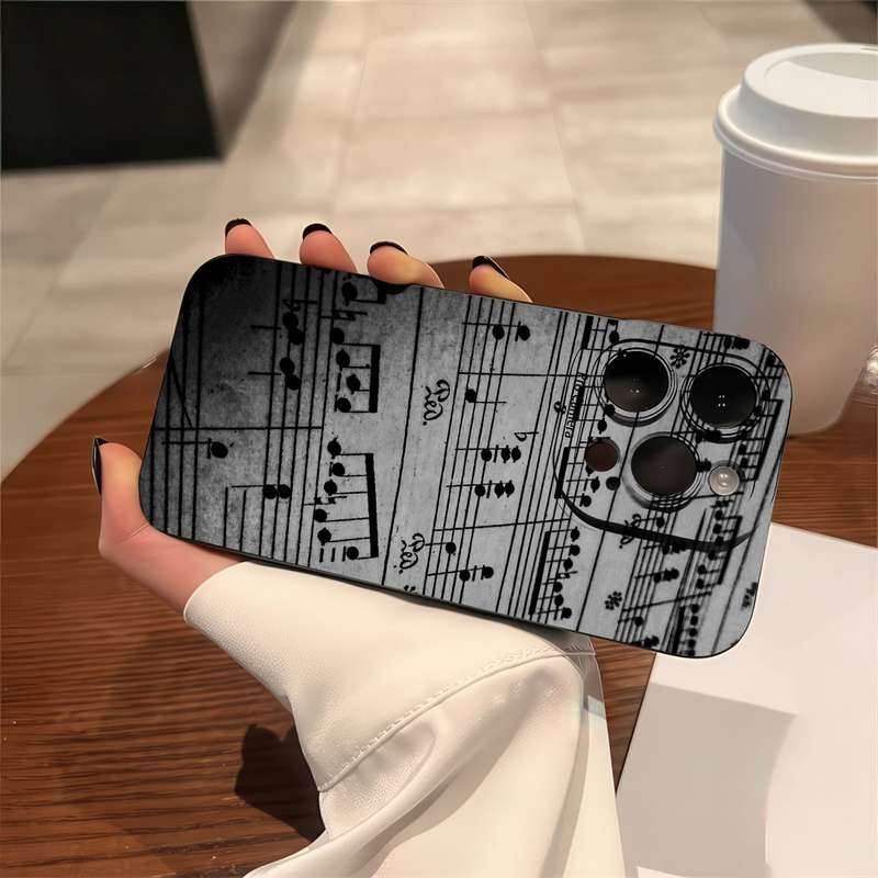 1Pc Black For iPhone 11 Pro Max Musical Note Pattern Phone Case