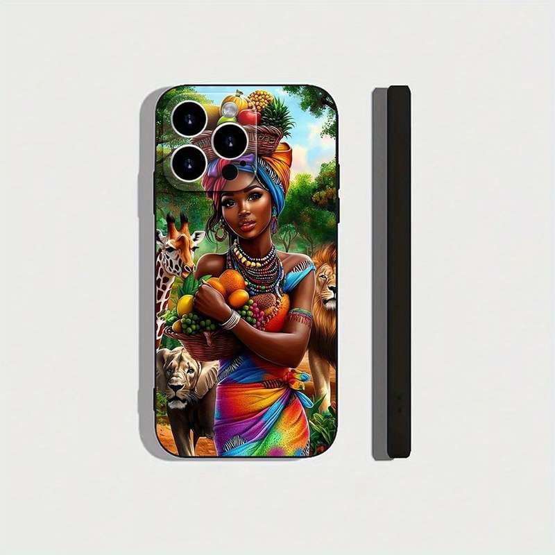 1Pc Black For iPhone 15 Plus Stylish African Lady TPU Phone Case