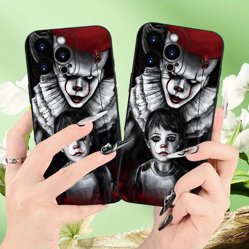 1Pc Black For iPhone XR Horror Clown And Little Girl Phone Case