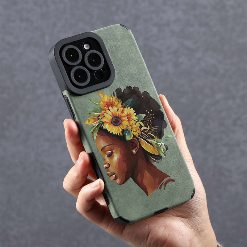 1Pc Green For iPhone 13 Pro Max Stylish Faux Leather Phone Case
