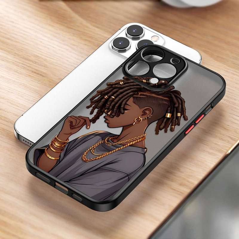 1Pc Mixed Color For iPhone 14 Pro Max African Girl Matte Phone Case