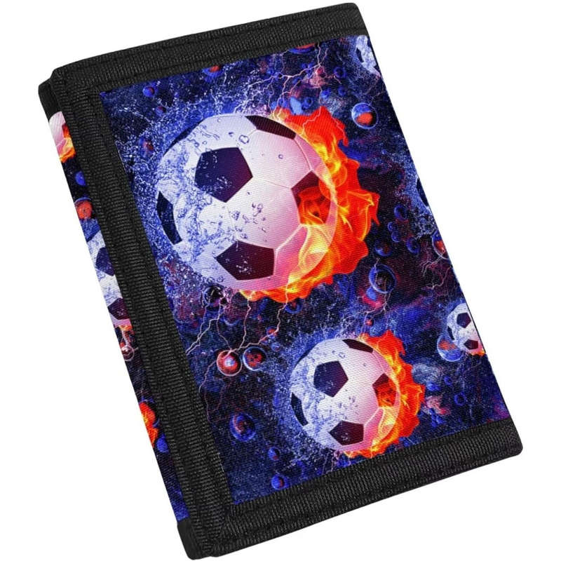1pc Soccer Flame Trifold Wallet for Teens and AdultsRFID Blocking Durable Polyester Lightweigh