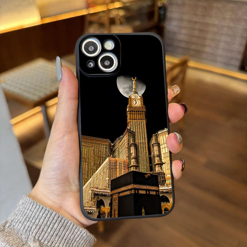 1Pc Black For iPhone 16 Plus Mecca Clock Tower Phone Case