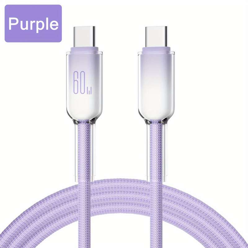1pc 100cm 60W Crystal Clear Mobile Type-C Fast Charging Data Cable Suitable for iPhone 15 16 Se