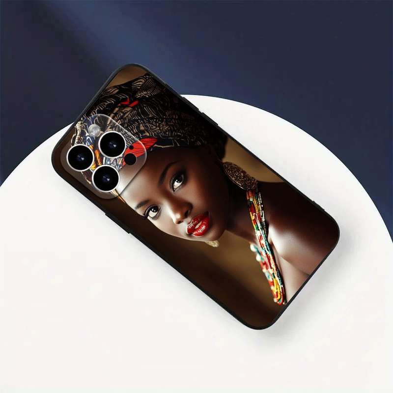 1Pc Black For iPhone 15 Pro Max African Queen Phone Case