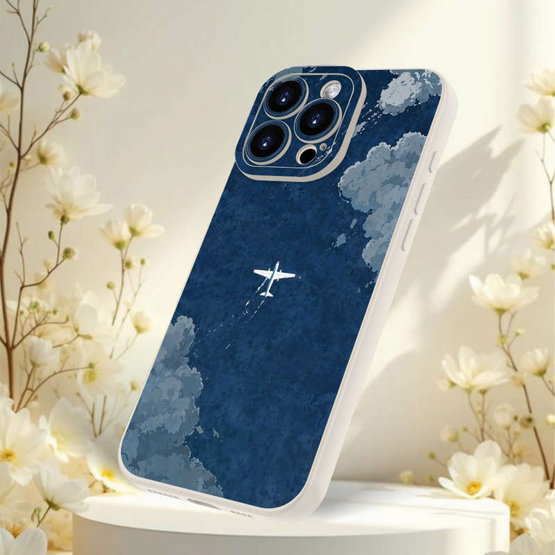 1Pc Beige For iPhone 12 Mini Airplane Pattern Phone Case