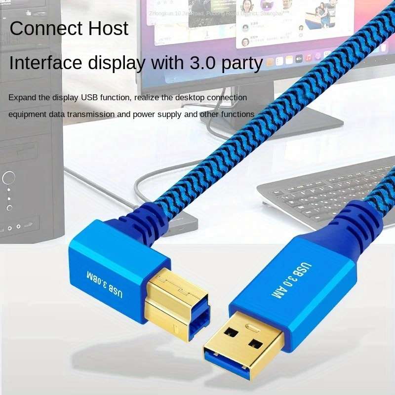 1pc 300cm High-Speed USB 3.0 Male to Type-B Male Right Angle 90 Degree Data Transfer Cord Dur