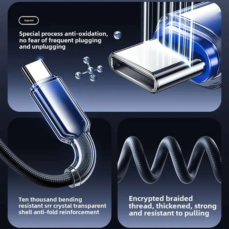 1pc 100cm 60W Crystal Clear Mobile Type-C Fast Charging Data Cable Suitable for iPhone 15 16 Se