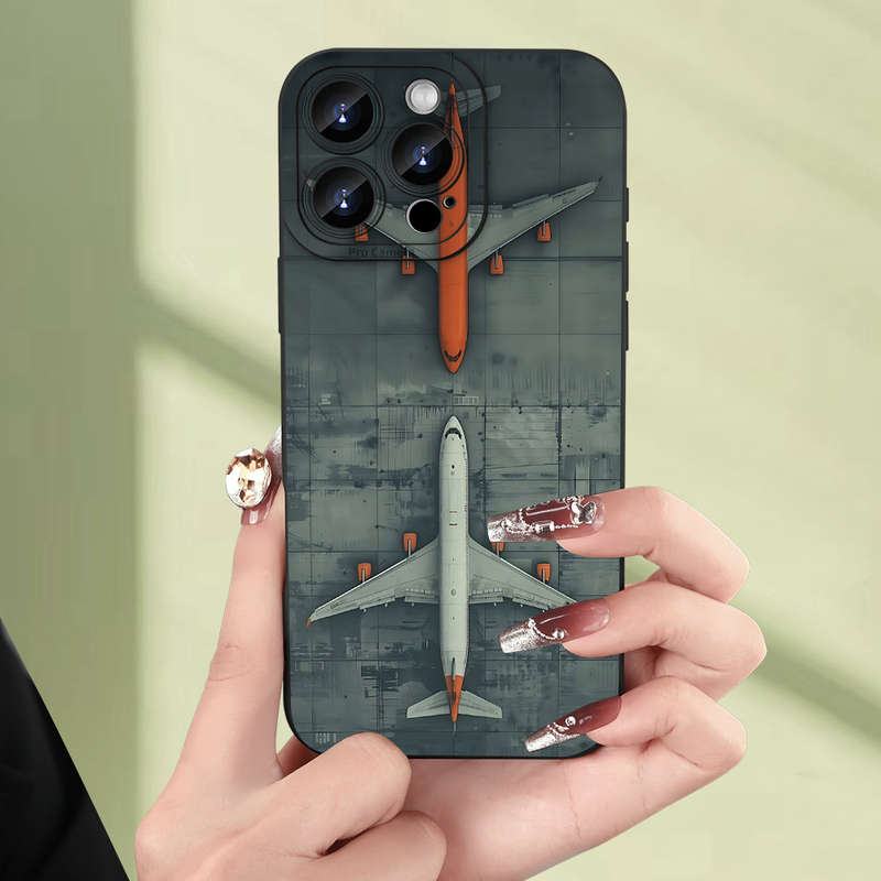 1Pc Black For iPhone 13 Mini Airplane Patter Phone Case