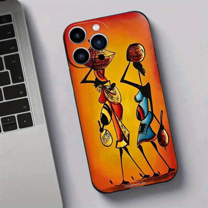 1Pc Black For iPhone 14 Pro Max African Design Phone Case