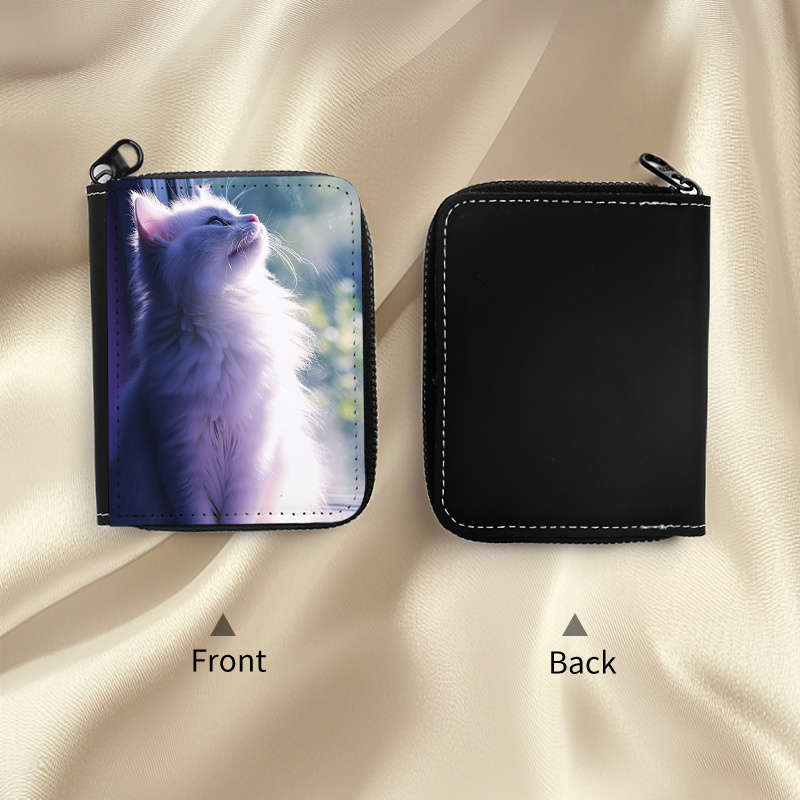 1pc Women's Cat Print Credit Card Holder Wallet9+2 Card Slots with Zipper Closure Compact O