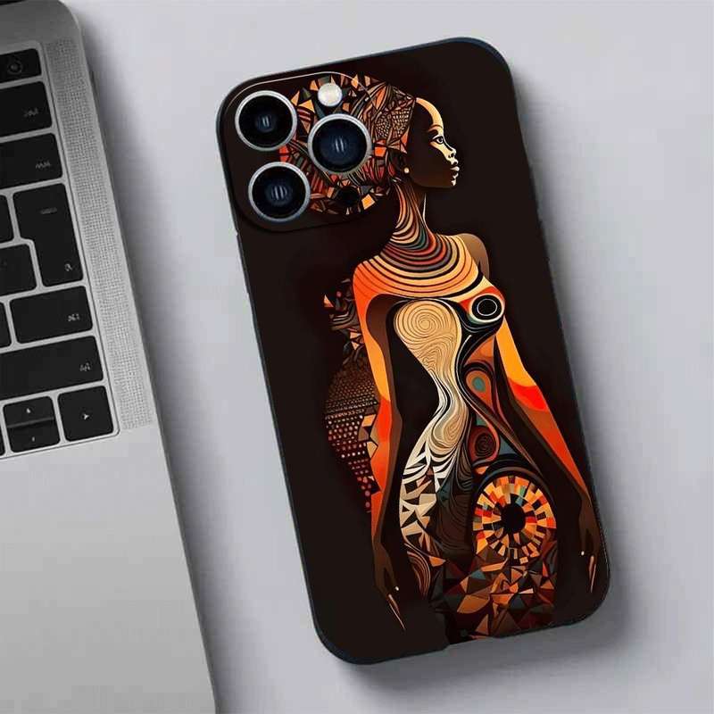 1Pc Black For iPhone 12 African Style TPU Phone Case