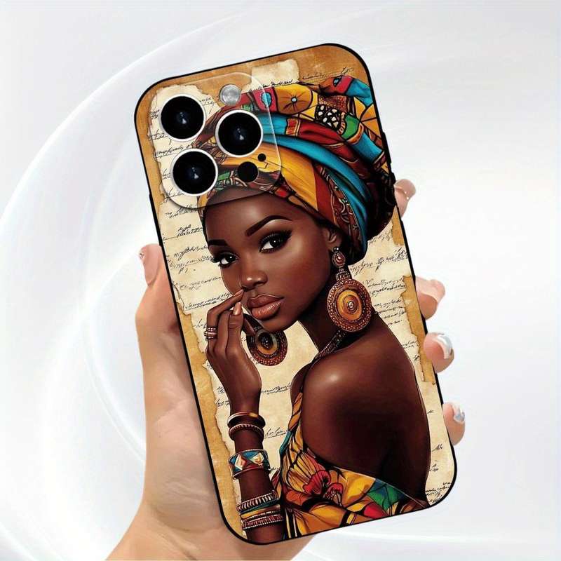 1Pc Black For iPhone 13 Pro Max African Woman Style Phone Case
