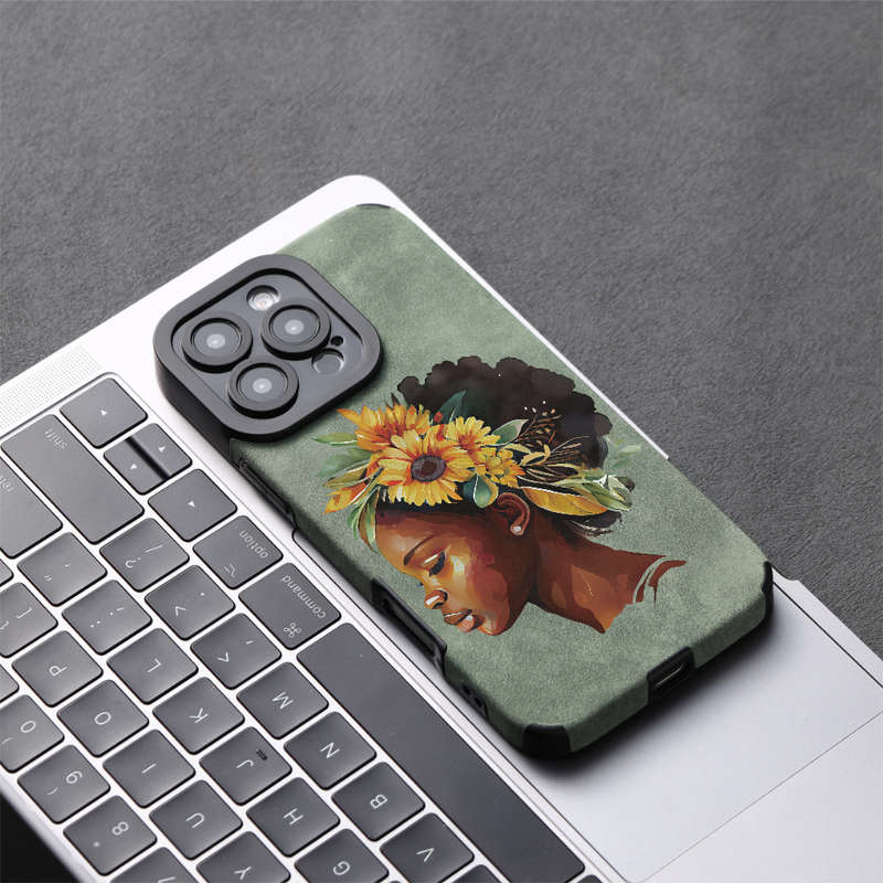 1Pc Green For iPhone 13 Pro Max Stylish Faux Leather Phone Case