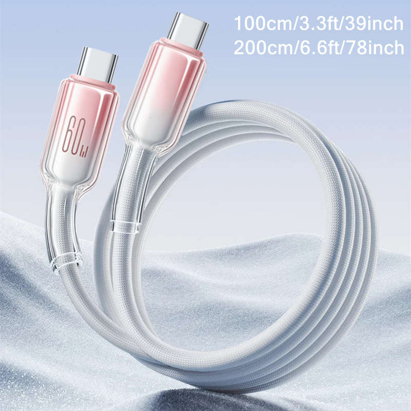 1pc 100cm 60W Crystal Clear Mobile Type-C Fast Charging Data Cable Suitable for iPhone 15 16 Se