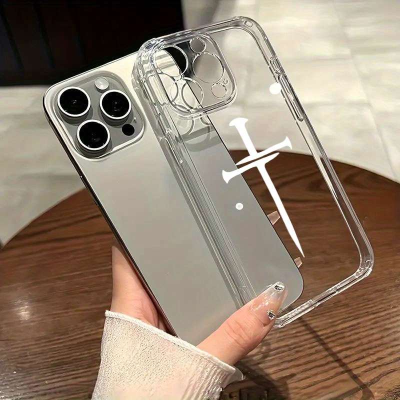 1Pc Transparent For iPhone 15 Pro Max Striped Cross Design Phone Case