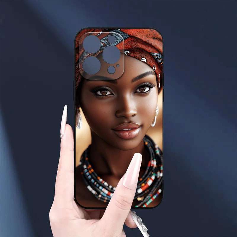1Pc Black For iPhone 15 African Woman Phone Case