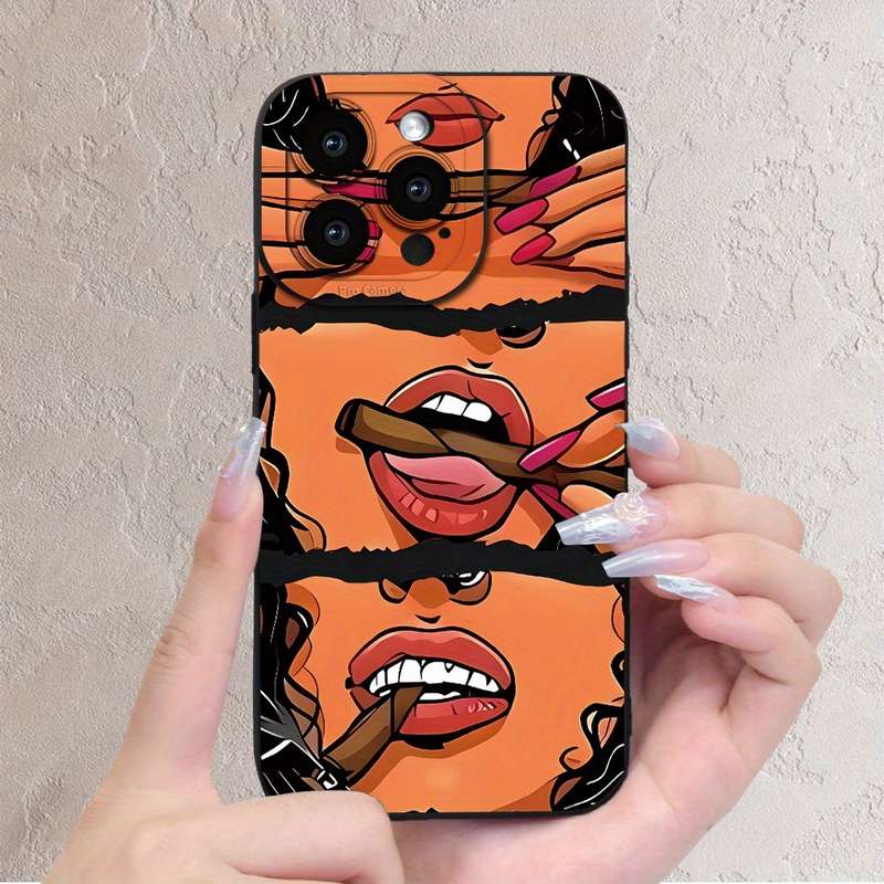 1Pc Black For iPhone 15 Plus Unique Cartoon Design Phone Case