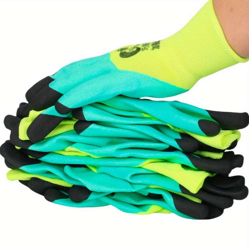 2 Pairs Black Finger Thickening Green Base Multi Purpose Work Gloves