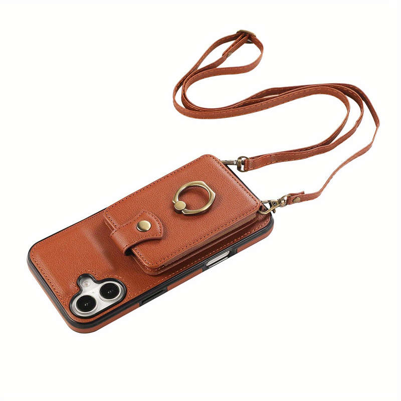 1Pc Brown For iPhone 16 Plus Protective Case Wallet Phone Case