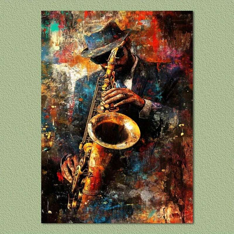 1pc  Vibrant Saxophone Player Canvas Wall Art Expressive Musician Poster for Home Decor High-
