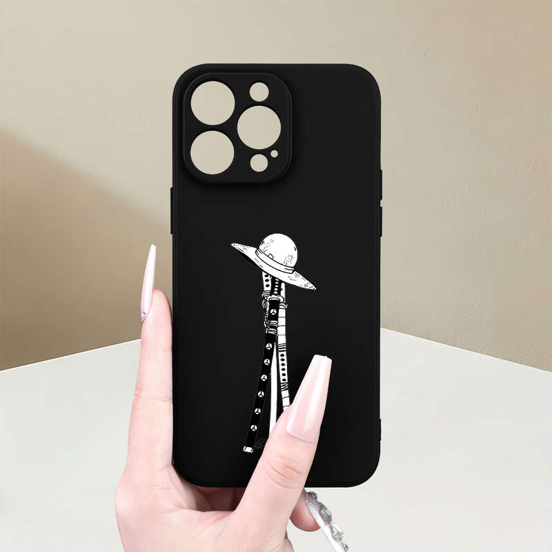 1Pc Black For iPhone 12 Weapons And Straw Hat Phone Case