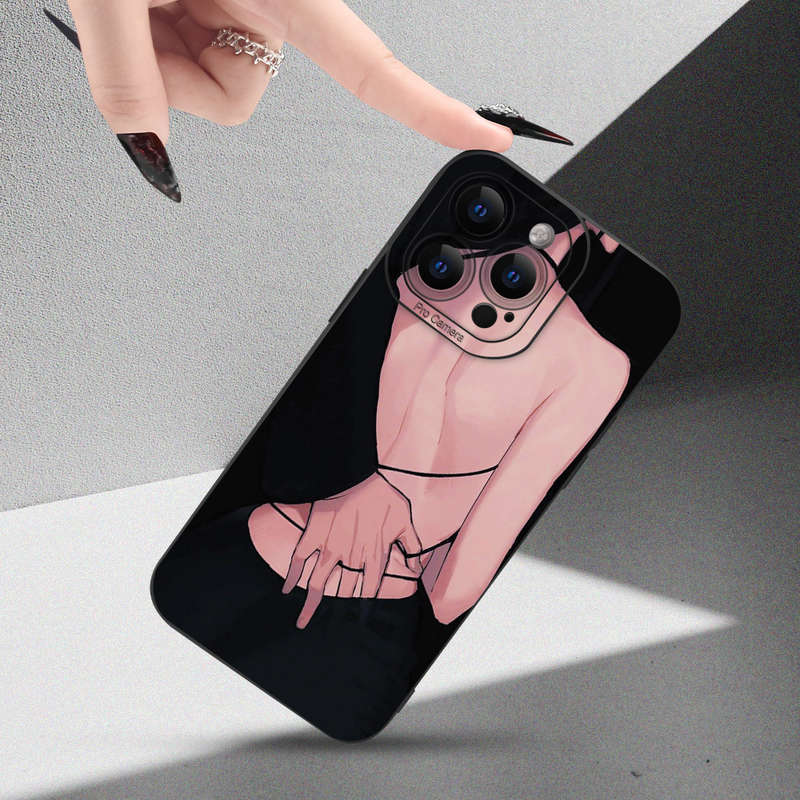 1Pc Black For iPhone XR Back View Pattern Phone Case