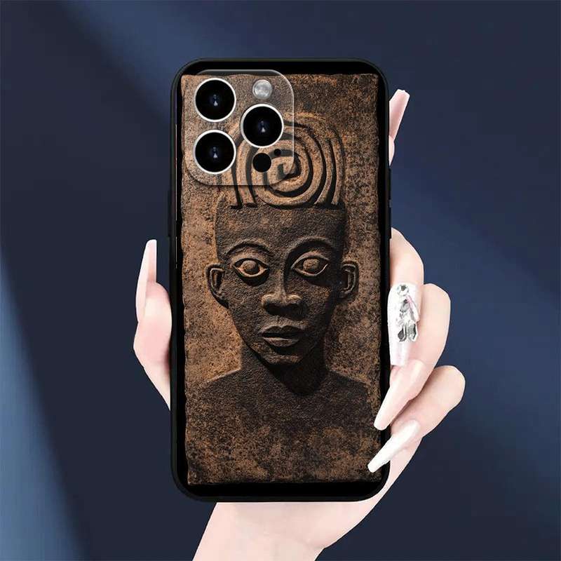 1Pc Black For iPhone 14 Plus Vintage African Fabric Phone Case