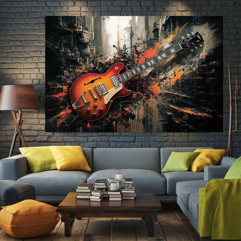 1pc  Modern Abstract Guitar Party Banner Vibrant Electric Guitar Design with Urban Backdrop P
