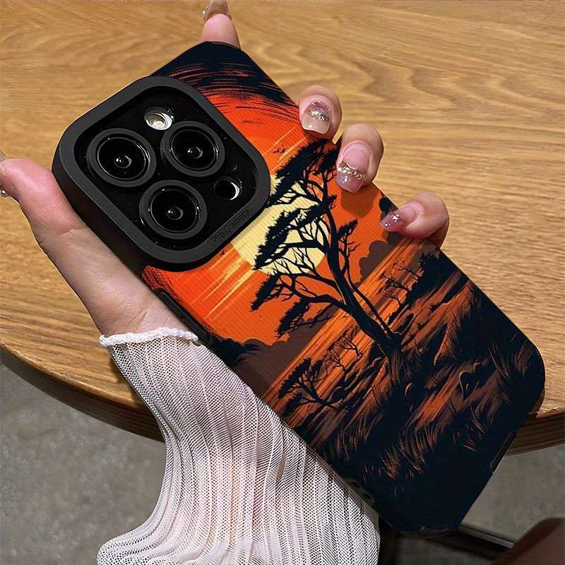1Pc Mixed Color For iPhone 15 Plus African Savannah Sunset Phone Case