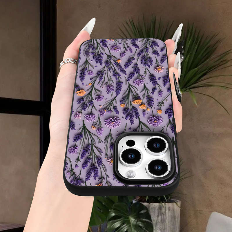 1Pc Black For iPhone XS Lavender Vine Pattern Phone Case