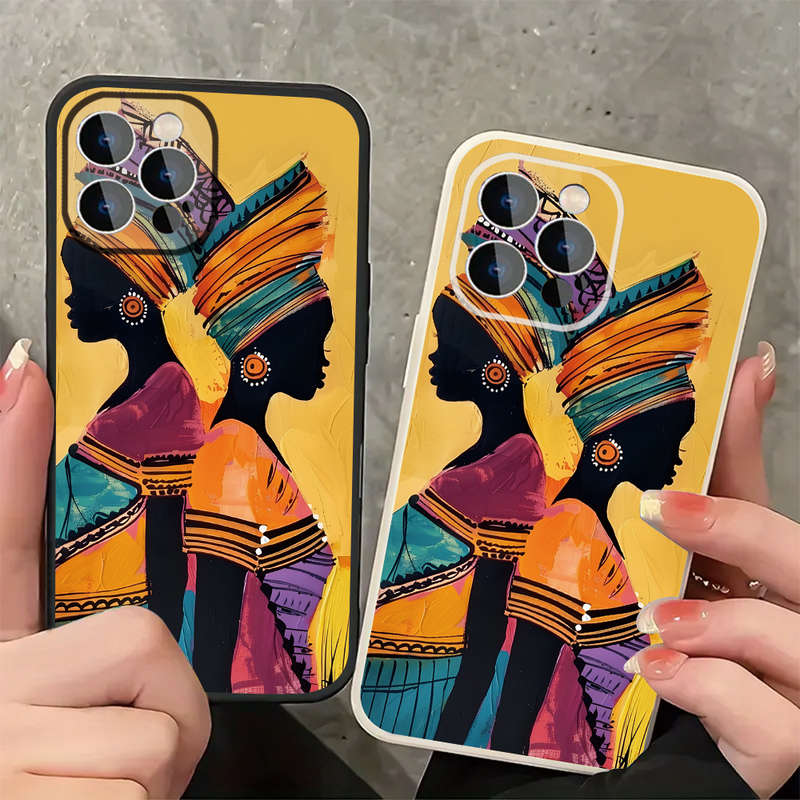 1Pc Ivory White For iPhone 14 Pro Max African Women Traditional Attire Phone Case