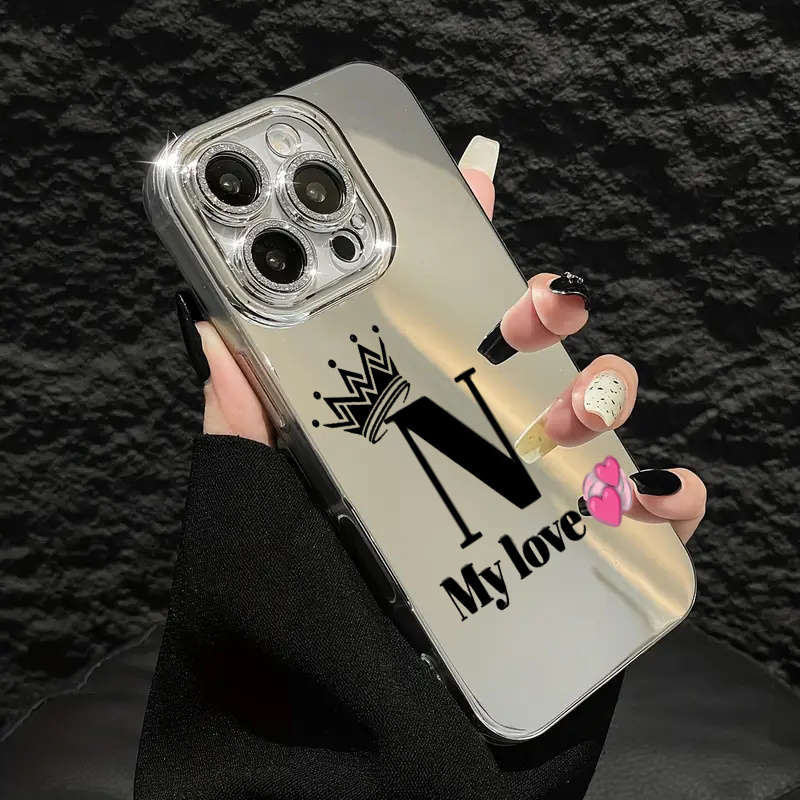 1Pc Mixed Color For iPhone 16e Love Crown Letter N Pattern Phone Case