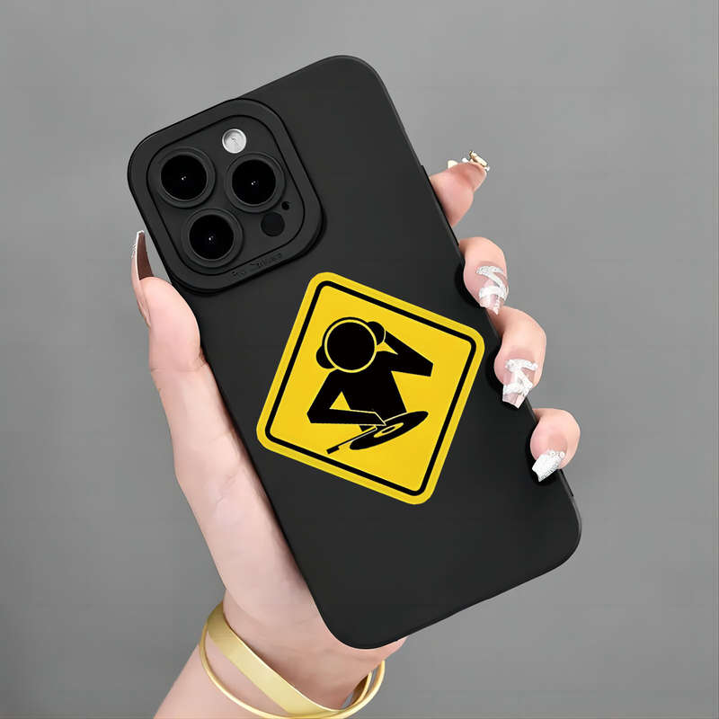 1Pc Black For iPhone XR Cartoon Safety Signs Phone Case