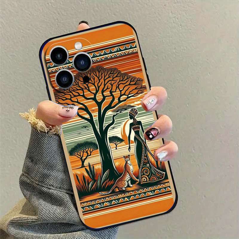 1Pc Black For iPhone 15 African Style TPU Phone Case