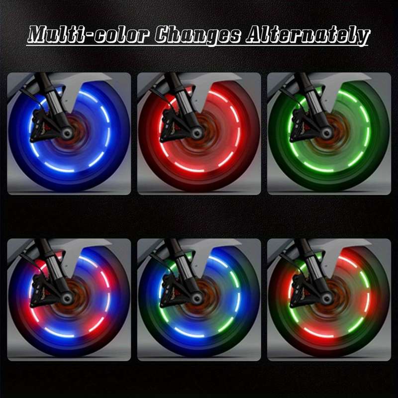 4pcs Vibrant LED Tire Valve Lights USB Rechargeable Multi-Color Flashing Wheel Cap