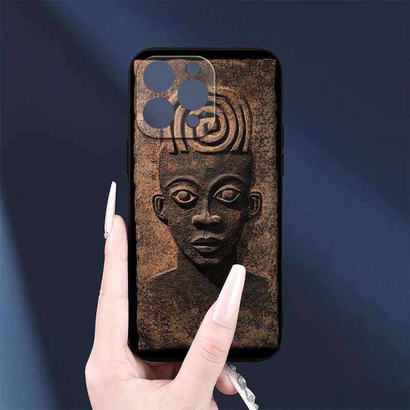 1Pc Black For iPhone 14 Plus Vintage African Fabric Phone Case