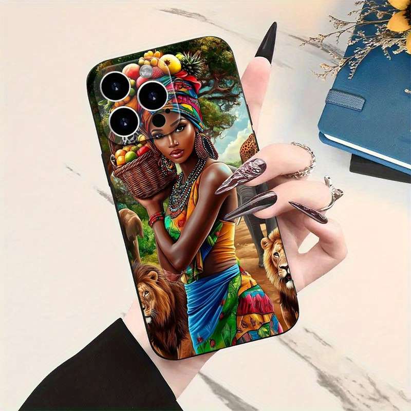 1Pc Black For iPhone 12 Pro Max Elegant African Woman Phone Case