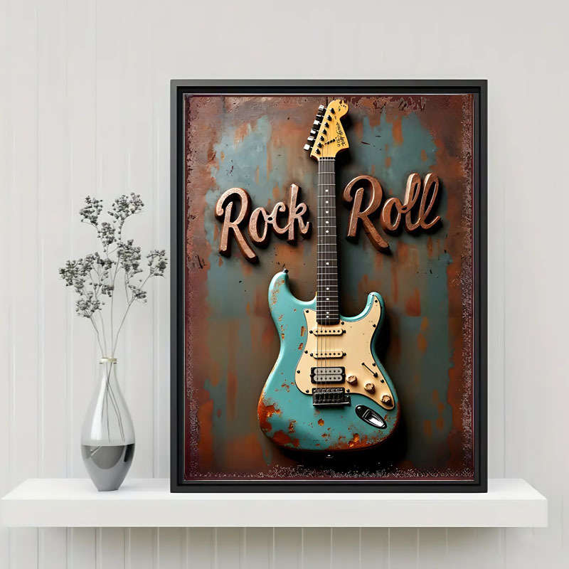 1pc  Vintage Rock Guitar Canvas Print Poster Frameless 2D Wall Art Waterproof Indoor Decor fo