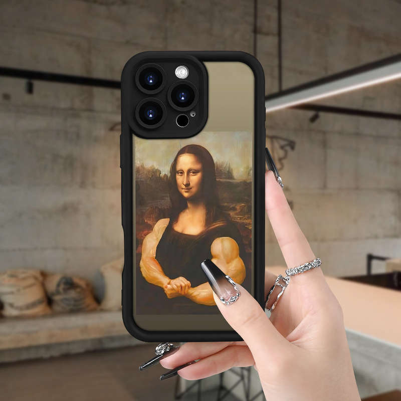 1Pc Black For iPhone 12 Muscle Mona Lisa Phone Case